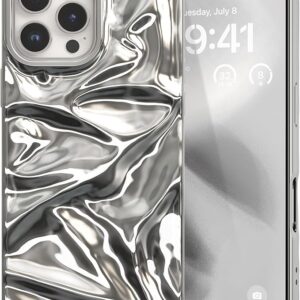 Mobile Phone Case Water Ripple Texture TPU Soft Shiny Plain Women Mobile Phone Case Stable Protective Case (6.3 Inch), Silver